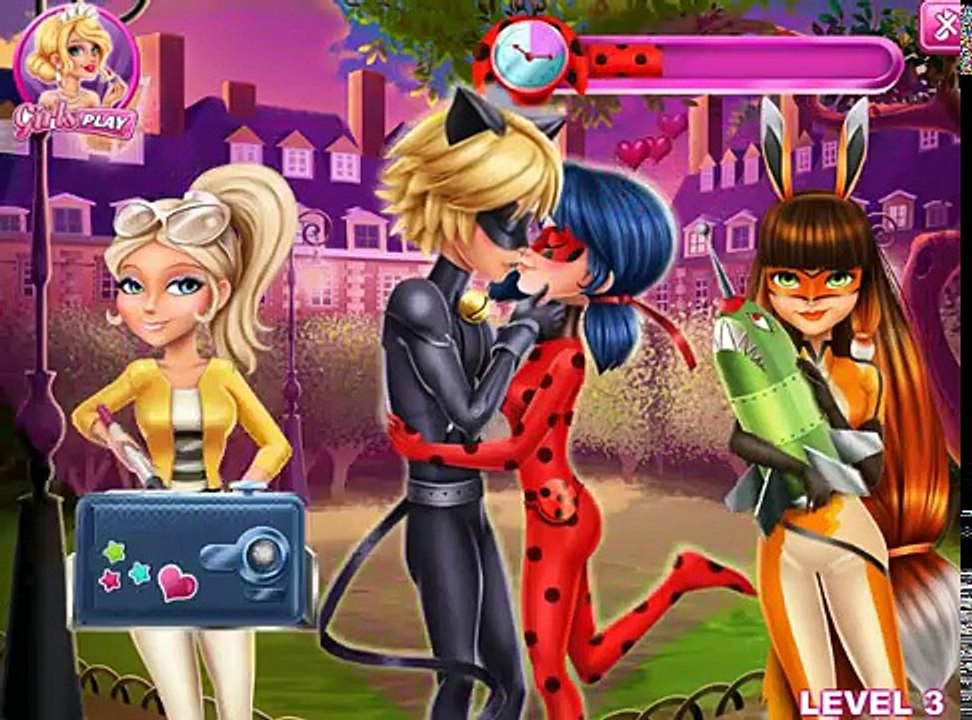 Et punaise chat baisers la demoiselle et sur super Lady Bug sortie Cat secret baisers super secret