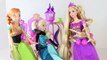 Frozen Elsa and Anna Give Rapunzel a Hair Salon Makeover Tangled Meets Disney Frozen DisneyCarToys