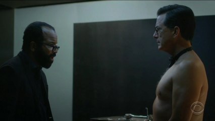 Emmys 2017: Stephen Colbert bares his butt for 'Westworld' parody with Jeffrey Wright