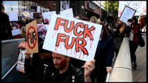 Animal rights activists protest outside London Fashion Week show