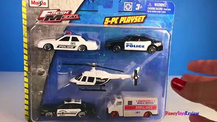 MAISTO FRESH METAL POLICE SET AMBULANCE POLICE CRUISERS PATROL CARS HELICOPTER & LIGHTNING MCQUEEN