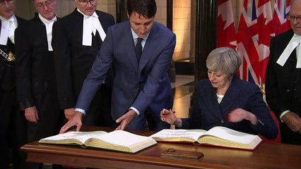Theresa May arrives in Canada to meet with Justin Trudeau