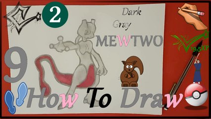 ✍ How To Draw 9 | Mewtwo (Dark Gray) | Easy | Pokemon