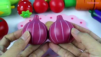 LEARN FRUIT NAMES with Wooden Velcro Cutting Toy Set – Orange, Lemon, Strawberry and Cheery