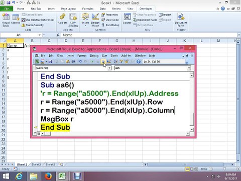 Excel vba macro class on 17 Sep 2017 for data Selection