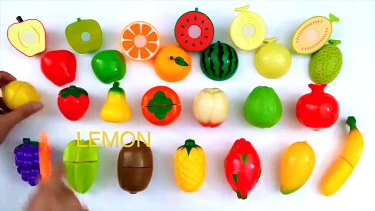Teaching fruit to children with Velcro Fruit Toy Cutting Plastic Cooking Playset