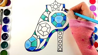 Learn to Draw and Color a Diamond Barbie Shoes Coloring Page for Kids learning Drawing Videos