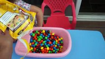 Baby Doll Bath Time in M&M Skittles Candy Pretend Play