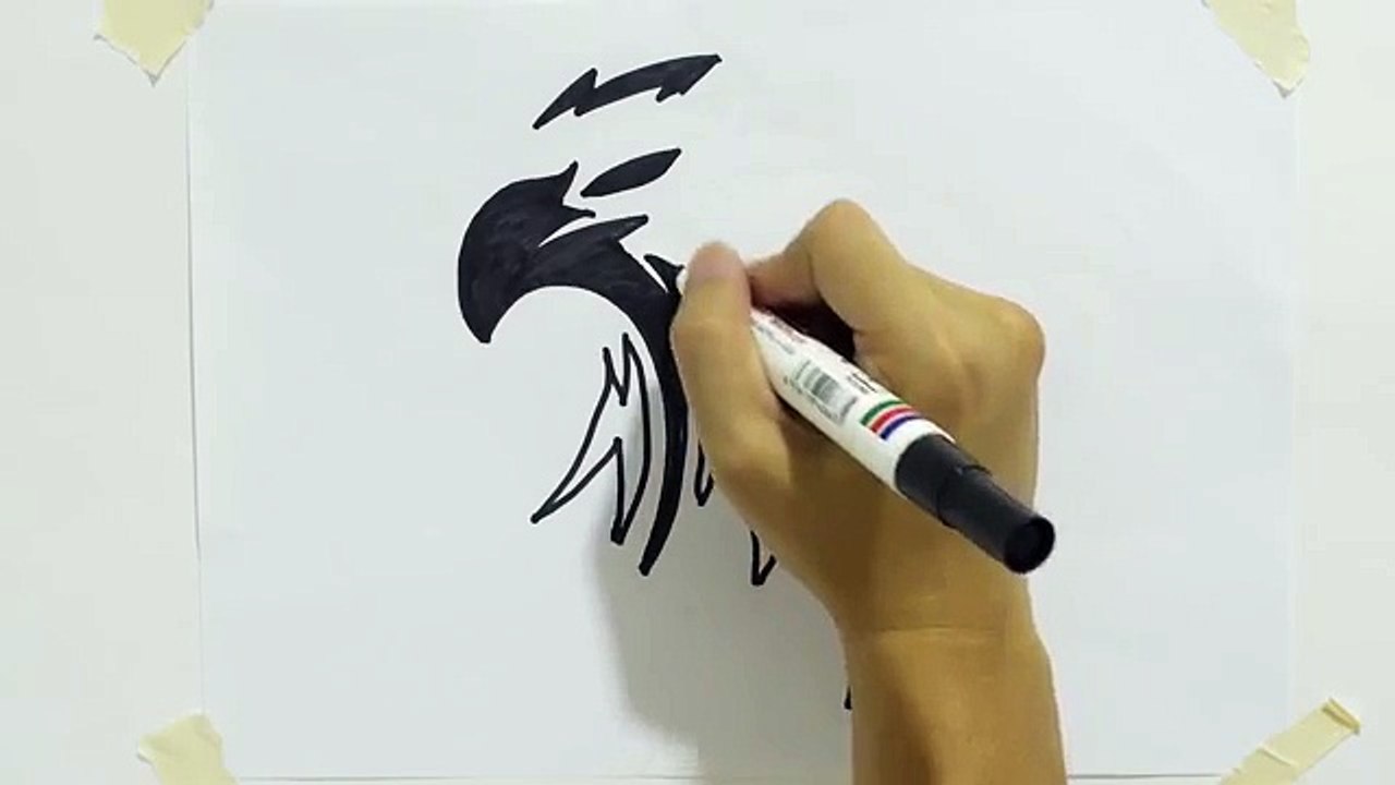 How to draw eagle head tribal tattoo