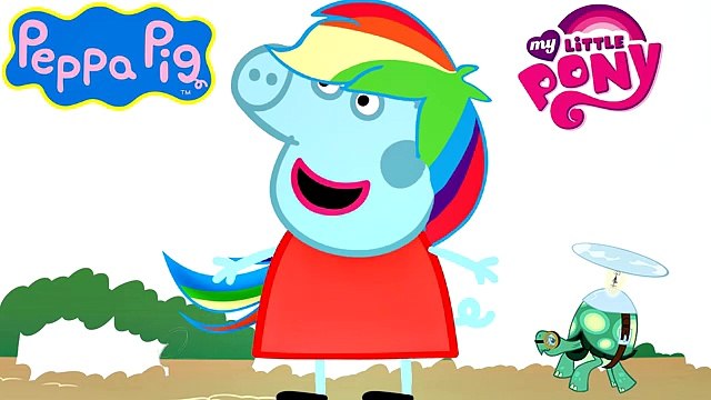 PEPPA PIG Transforms into MY LITTLE PONY Rainbow Dash & a Mime | Fun Coloring Videos For Kids