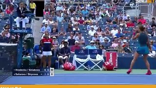 Strycova and Safarova livid at Veljovic that she didnt see the ball touch Hradeckas hair.
