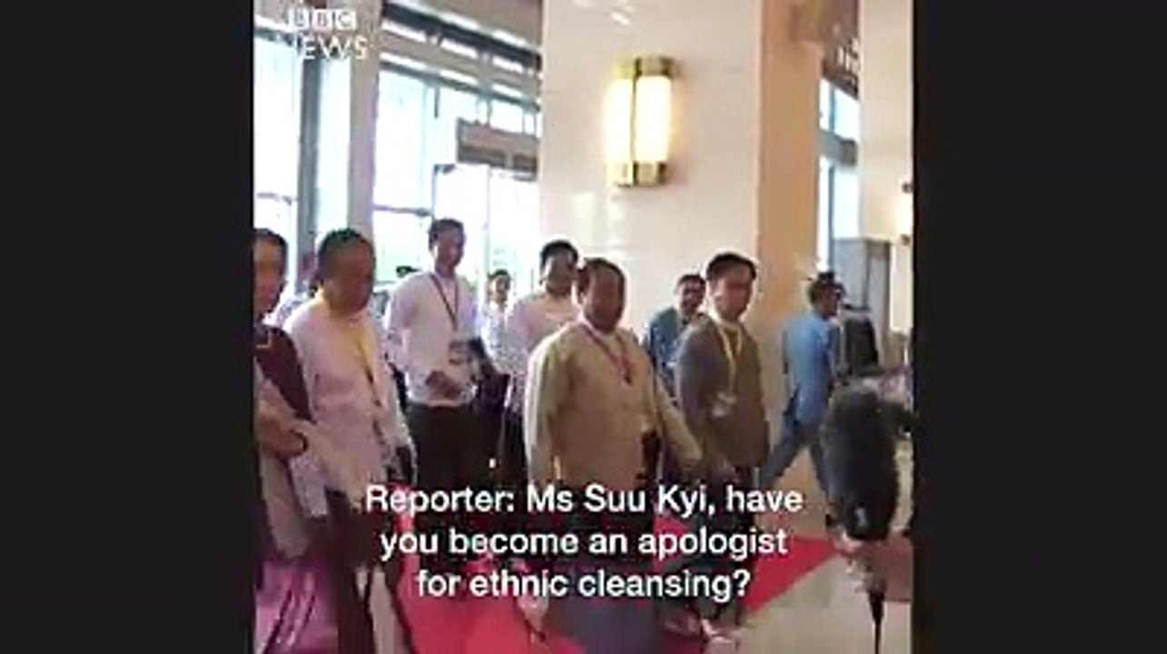 Prime minister of Myanmar, Aung San Suu Kyi. Dodging questions about rohingya muslims. She is winner of Nobel Peace Prize in 1991.