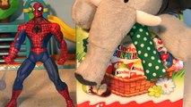 Spiderman and Dora the Explorer help Cookie Monster with Kinder Egg Surprise and Swiper shows up