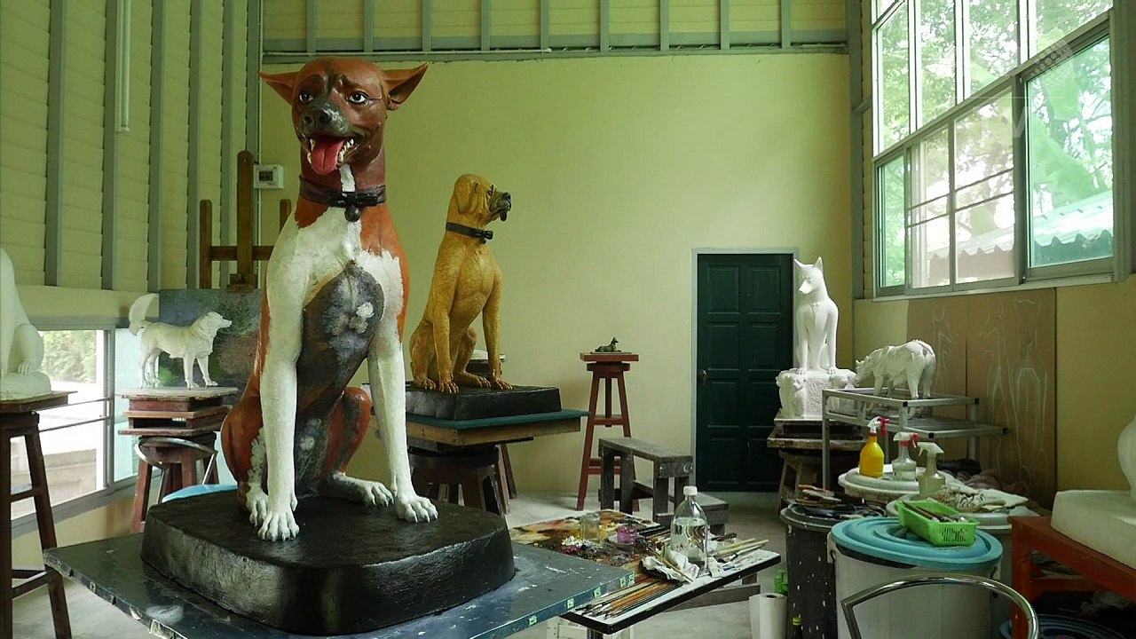 Riesige hunde für bhumibols scheiterhaufen