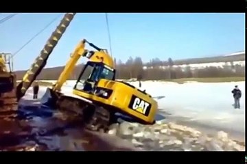 Tracked excavator from a steep hill