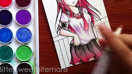 Manga Drawing: High School Erza (Watercolor & Copic)