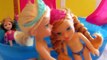 Pool party with Elsa & Anna! Water slide splash! Shopkins go to the pool with Barbie!