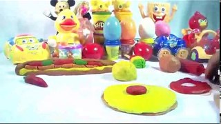 Play doh pizza sandawich surprise eggs Spongebob angry birds disney duck play doh