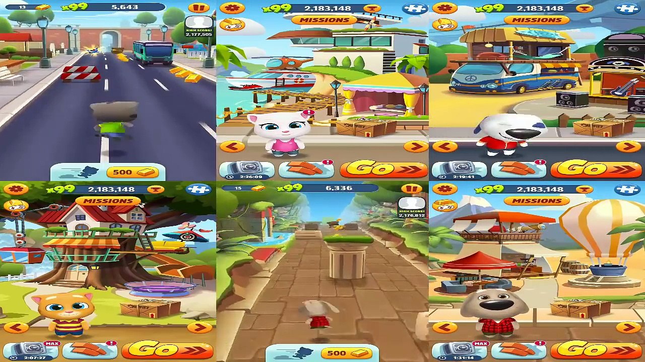Talking Tom Gold Run: Tom vs Angela vs Hank vs Ginger vs Ben vs Frosty Tom HD