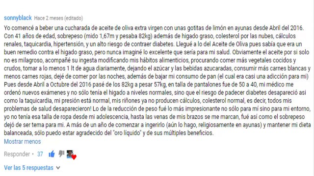 Nuevos TESTIMONIOS del uso del Aceite de Oliva y limón en ayunas