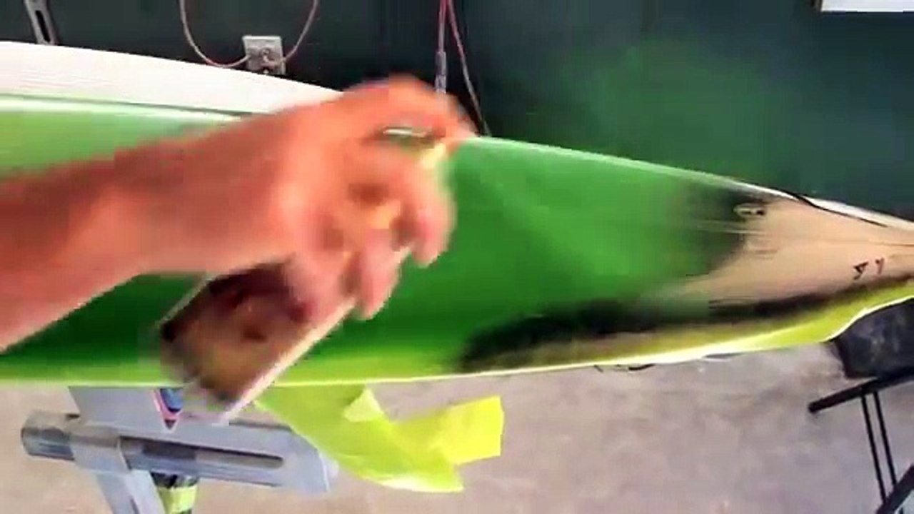 Amazing Surfboard Painting with Tape Cutout and Spray Paint by Drew Brophy