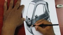 How to Draw a 3D Smart Car - Anamorphic Drawing