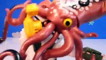 SPONGEBOB Rescues Diver from Deep Sea Adventure Giant Squid Toys Videos by Animal Planet