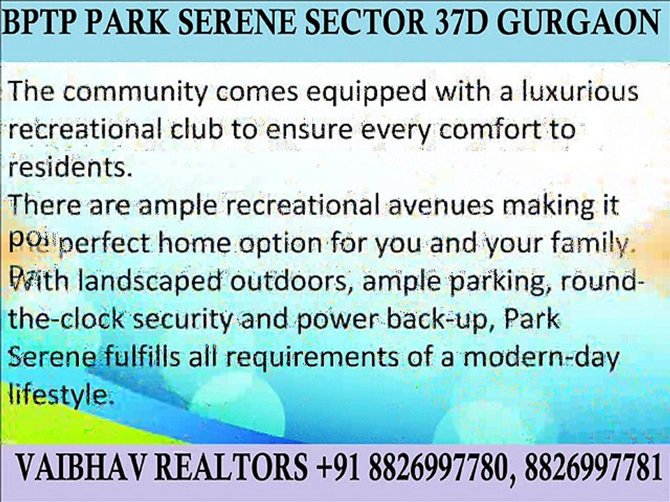 Bptp Park Serene Sale 2 BHK 73 Lac Only Sector 37D Gurgaon Dwarka Expressway  Call Vaibhav Realtors 8826997780