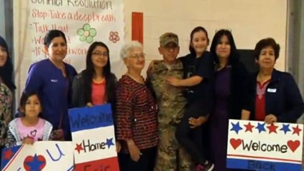Soldier Surprises Little Sister at School