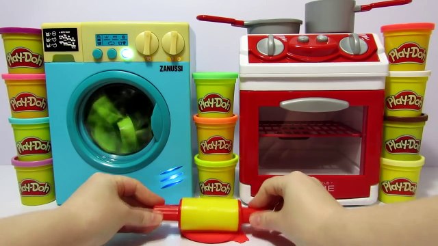 Play and Learn Colors with Toy Washing Machine Zanussi HTI Toy Stove and Play-Doh Fun for Kids