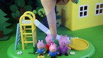 Five Little Peppa Pig jumping on the bed jumping on a slide Learn Number Nursery rhymes