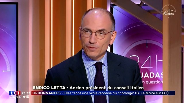 L'ancien Pdt du Conseil des ministres italien Enrico Letta, Pdt de l'Institut Jacques Delors, invité de David Pujadas