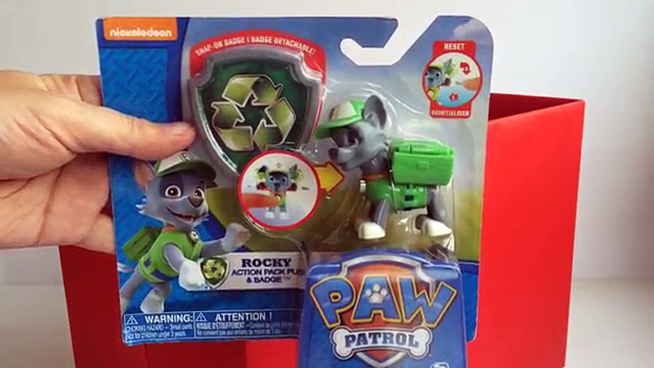 Paw Patrol Rocky Action Pack Pup and Badge Nickelodeon - Unboxing Demo Review