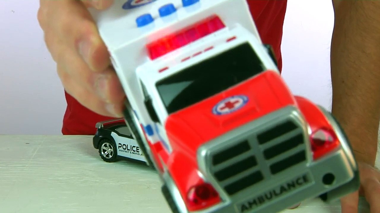 Emergency Vehicles - Playing with Fire Truck toy Ambulance and Police Car