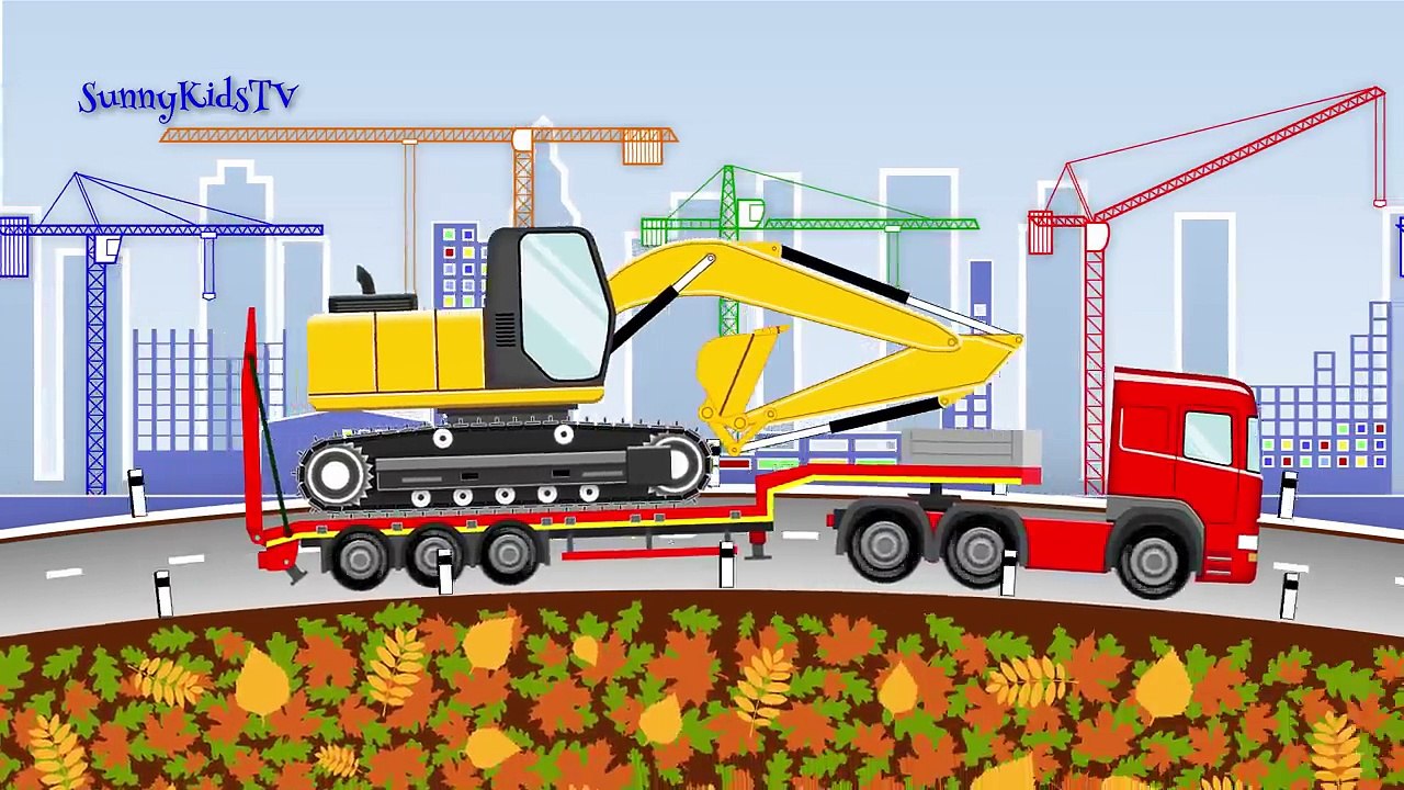 Vehicles for kids. Excavator. Dump Truck. Cartoon.