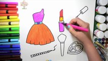 Draw and Color Barbie Dress, Makeup Kit, Nail Paint, Lipstick, Eye Shadow, Eye Liner, Brush Coloring