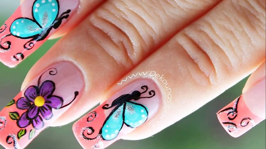 Decoracion de uñas mariposas y flores facil - Butterfly and flower nail art  - Vídeo Dailymotion