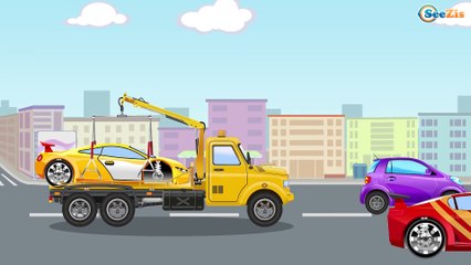 Tow Truck & Racing Car Accident in the City - Emergency Vehicles Cartoon for children Cars for Kids