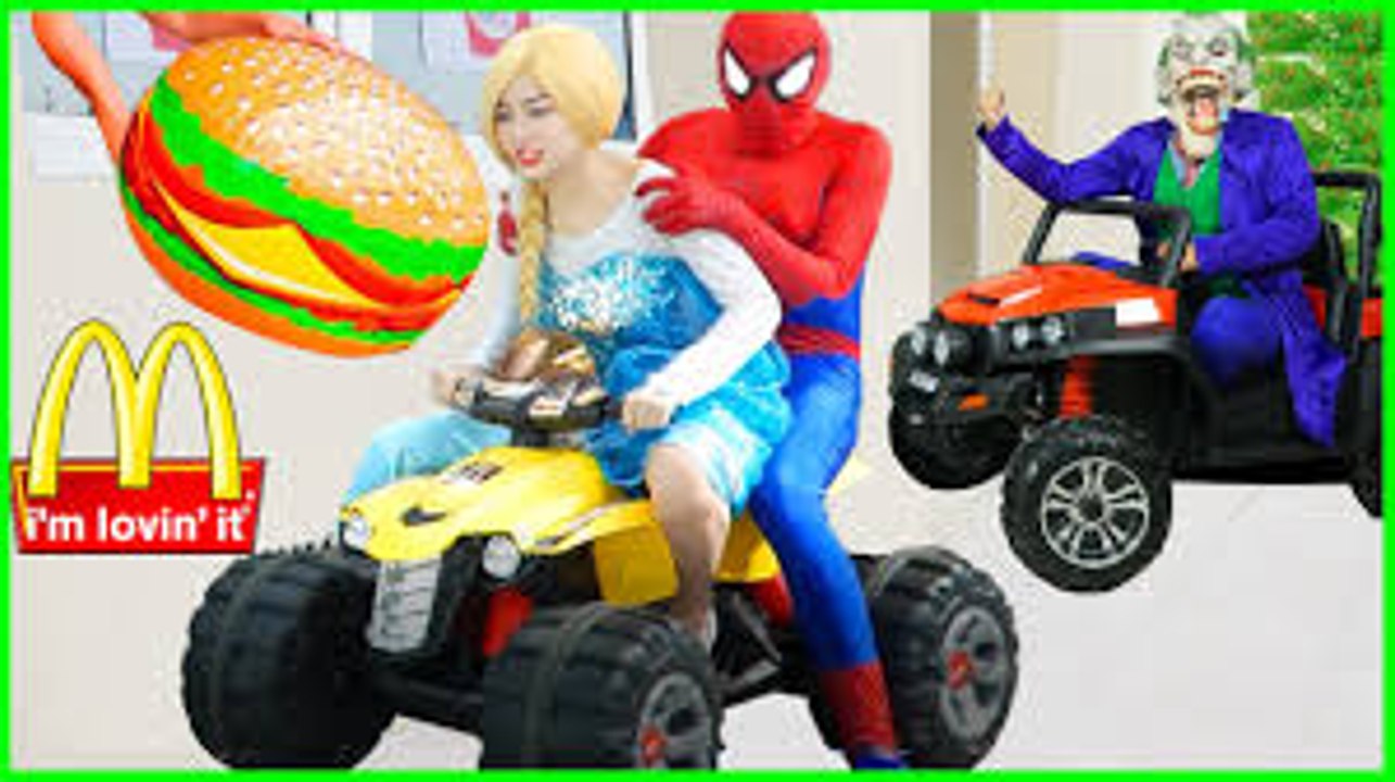 Spiderman Frozen Elsa McDONALDS DRIVE THRU Joker Prank Spiderman Big Ass Fun Superhero In Real Life