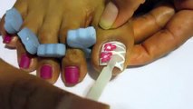 Uñas de pies lineas cruzadas y flores(Mexican)/Cute toe nail art