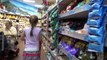 Little Girl SUPERMARKET SHOPPING Pushing Shopping Cart Picking Groceries