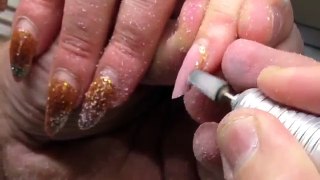 Gel nail extensions at home with Liquid stones & Crystal nail foil placement for almond sh