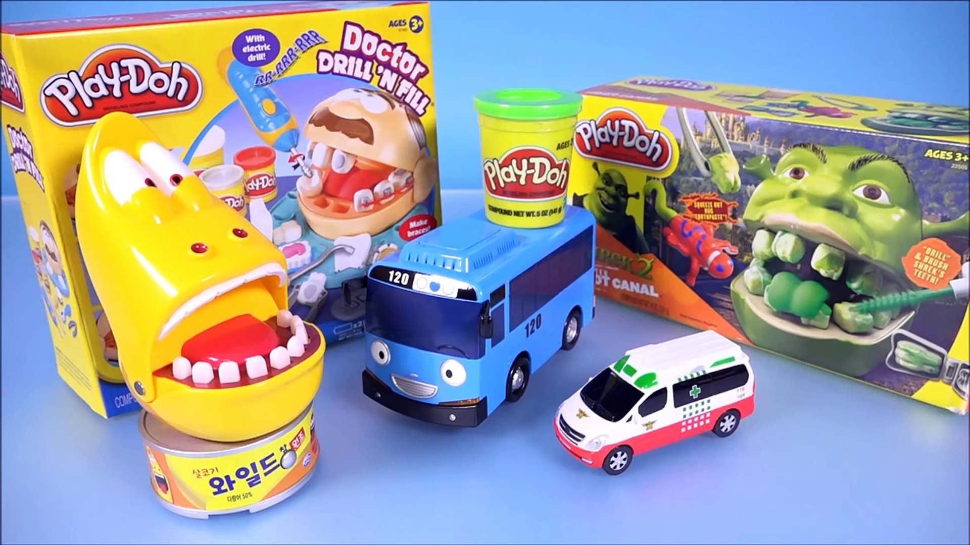 Play Doh Shrek and Doctor Drill 'N Fill Rotten Root Canal Playdough Dentist  with Tayo the little bus - video Dailymotion