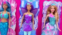 3 Barbie Easy Dress Up Dolls Mermaid Fairy Princess Fairytale Cookieswirlc Toy Video Unboxing