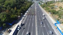 Fatih Sultan Mehmet Köprüsü'nden Geçen Yüzlerce Bisikletli Havadan Görüntülendi