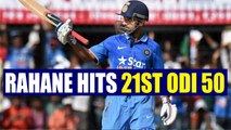 India vs Australia 3rd ODI: Ajinkya Rahane hist 21st ODI 50, continues his good form |Oneindia News