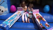 Frozen Elsa and Anna Life Size Dolls Playing Outside | Giant Inflatable Frozen Bouncy House