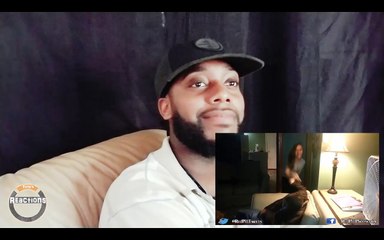 black man reacts to woman getting hit after hitting men
