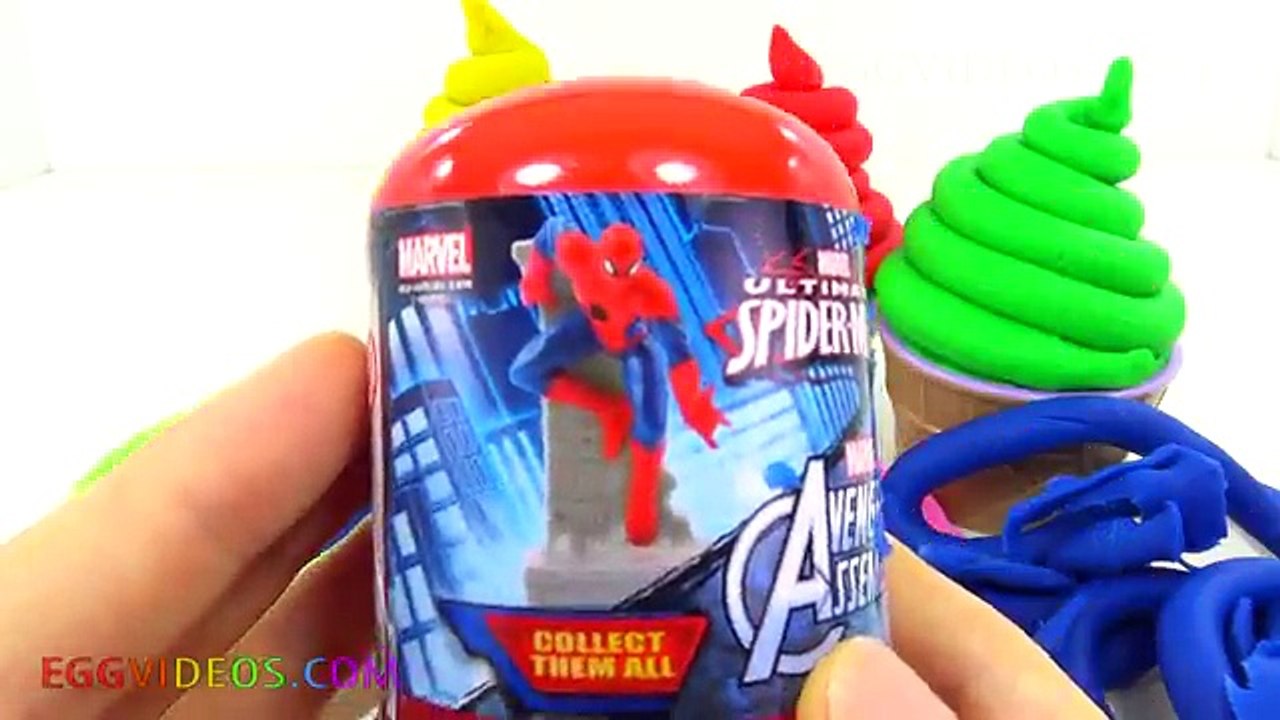 Play Doh Ice Cream Cupcakes Surprise Toys Disney Cars Inside Out Sadness Spiderman TMNT Eggs