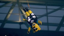 NFL mascot pappels down from roof of Wembley stadium